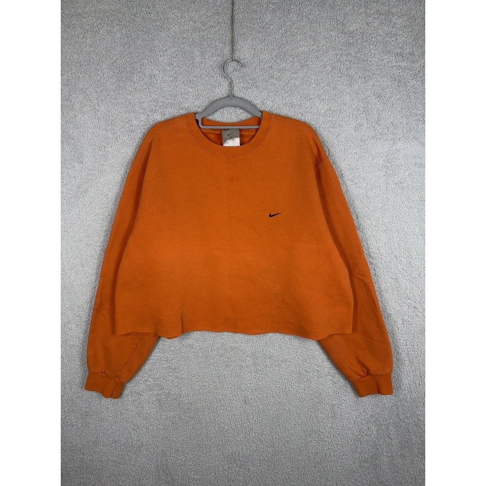 VTG Nike Women's Oversized Cropped Sweatshirt Orange Mini Swoosh Logo Size XL